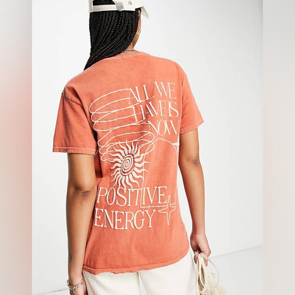 "Positive Energy" Topshop Women's Oversized T-Shirt - Coral, Small